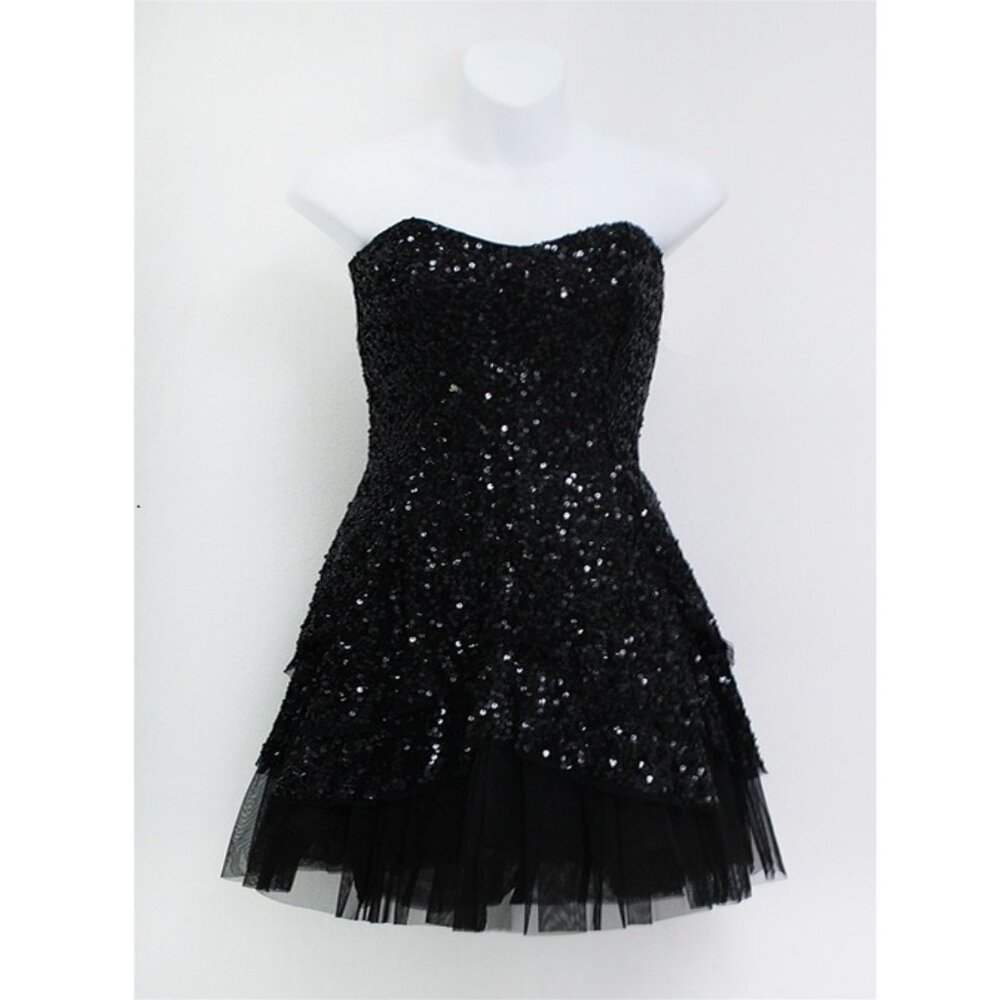 Strapless Black Sequin Fit and Flare Dress size 4
